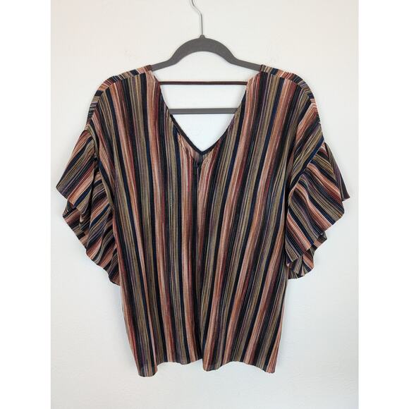 Anthro Vanessa Virginia Top Bienville Metallic Striped Flutter Glam Black Size S - Picture 6 of 12